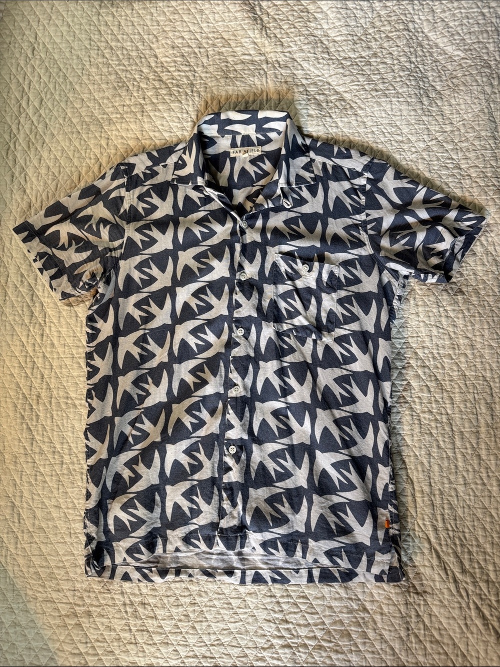 Far Afield swallow print SS button down